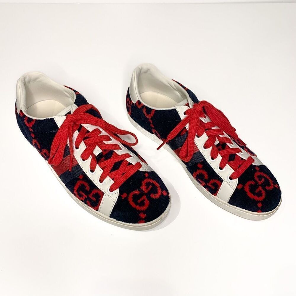 Gucci Ace Low Top Sneakers EU 37 US 7 Double GG Logo Terry Cloth Tennis Shoes